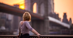 Young woman looking at New York City